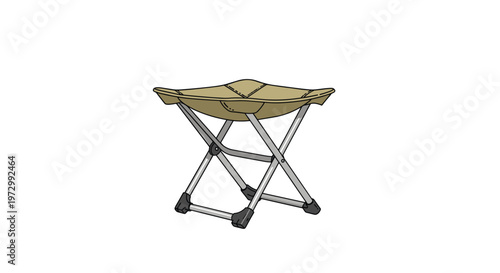 Portable folding stool made of fabric and metal frame for camping, fishing, and various outdoor recreation activities.