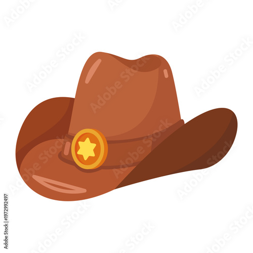 Brown Cowboy Hat Cartoon Style with Sheriff Star Emblem for Western Theme Illustrations