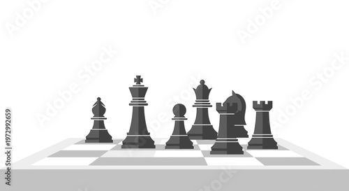 Black chess pieces on a board.