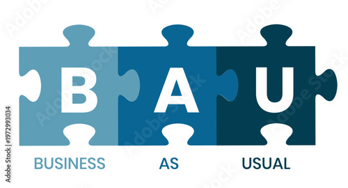 BAU - Business as Usual. business concept background. vector illustration concept with keywords and icons. lettering illustration with icons for web banner, flyer, landing page, presentation