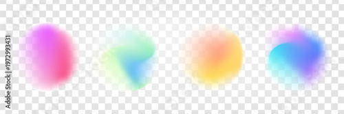 Set color circle gradient noise gradation. Abstract colorful watercolor blur mesh on isolated transparent background. Circle shape png. Gradient aura, grain neon blob noise effect vector illustration.