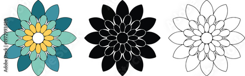 Minimalist space shuttle rocket vector icon set featuring line art, solid silhouette, and flat color styles for aerospace and science technology branding.