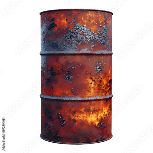 Rusty metal drum with transparent background weathered industrial container isolated object