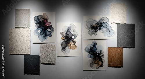 Abstract Ink Paintings on Gallery Wall Display