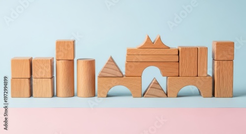 Wooden Building Blocks Assembled Into Structures