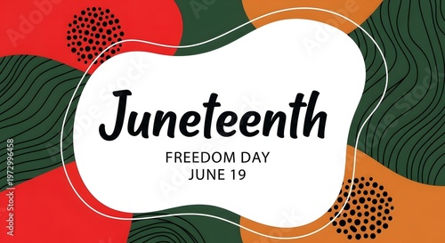 Juneteenth freedom day greeting card design with organic shapes and abstract patterns