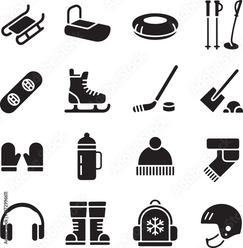 Winter sports icon set black glyph