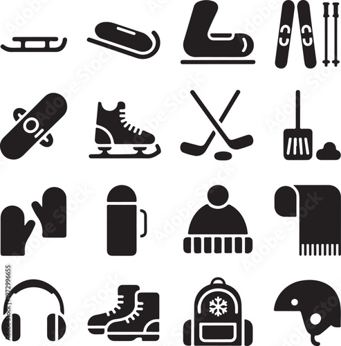 Winter sports icon set black glyph