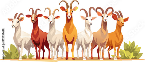 Set of Cute Goat Characters for Eid al-Adha Celebration in Flat Vector Style