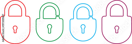 Multicolored padlock icons in different colors