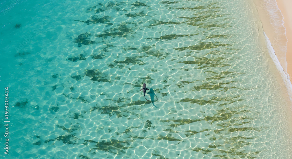 Fototapeta premium Aerial view of a person standing in shallow water