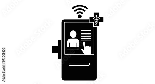 Digital Health Kiosk with Medical Cross and Wi-Fi Symbol
