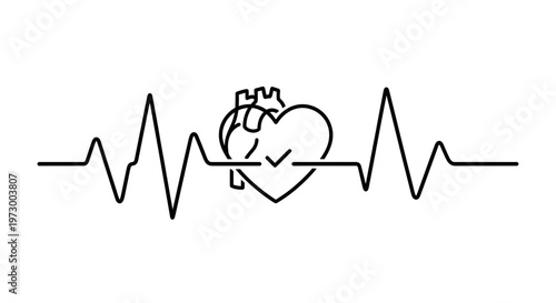 Heartbeat EKG Line with Heart Symbol and Checkmark - Medical Health Concept