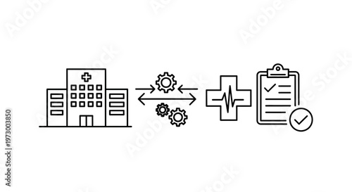 Hospital Health Data Management System with Medical Icons and Gears
