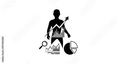 Human Silhouette with Financial Data Analytics and Growth Chart