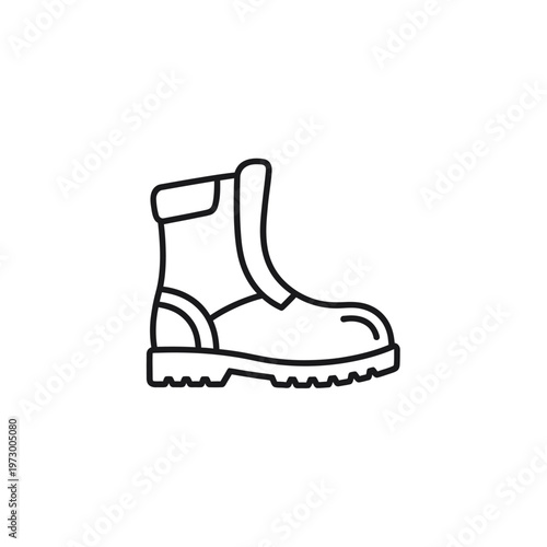 Minimal black and white safety boots icon, clean outline, sturdy shape, centered, isolated vector
