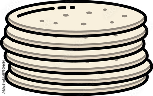Cartoon Style Vector Illustration of a Stack of Soft Flatbreads with Simple Design on a White Background