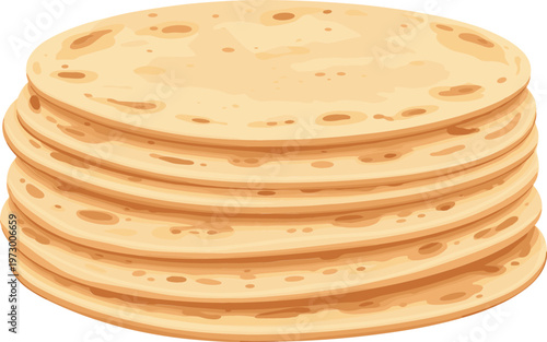 Vector Illustration of a Stack of Freshly Made Flatbreads with Golden-Brown Spots on a White Background