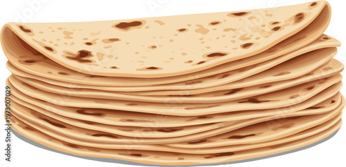 Vector Illustration of a Stack of Freshly Cooked Flatbreads with Golden-Brown Spots on a White Background