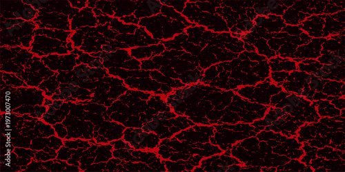 Abstract a close-up, dramatic image captures the intense texture of cracked earth with vibrant red lines snaking across its surface, creating a fiery and evocative visual.