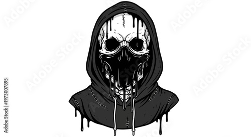 Grim Reaper Skull Hoodie Dripping Mask Black and White Graphic