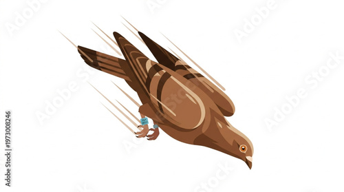 Brown Hawk Bird Diving Downward Attack Pose