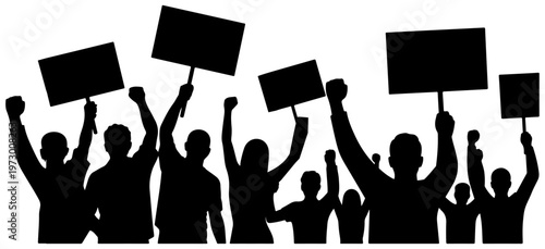 Protest Crowd Silhouette, Silhouettes of protesting people on a white background, Protest Vector, Protest people crowd silhouette vector