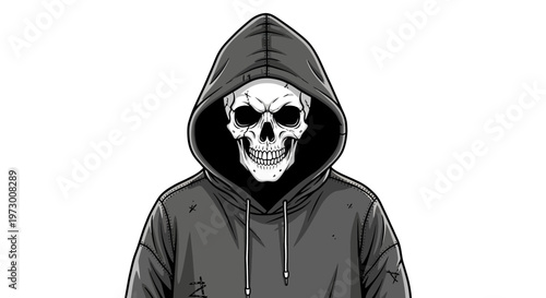 Skull in hoodie, dark, mysterious, anonymous, danger, hacker, death concept