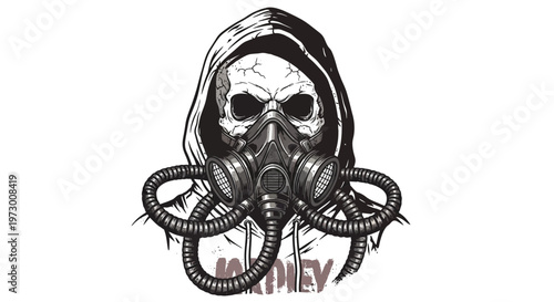 Skull with Gas Mask and Hoodie, Post-Apocalyptic Style
