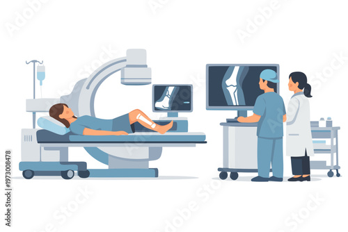 doctor and patient, fluoroscopy, fracture, radiology