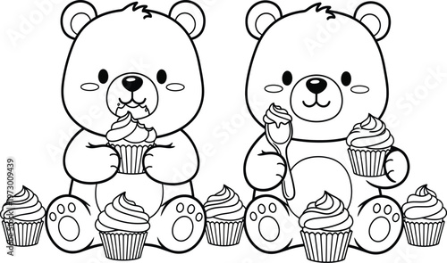 Two adorable care bears enjoying cupcakes with a sweet treat party