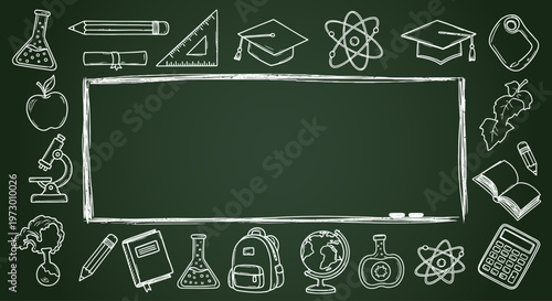 Green Chalkboard Background with School Doodles for National Teacher Day