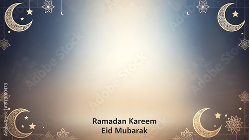 Ramadan Kareem and Eid Mubarak Festive Background with Crescent Moons.