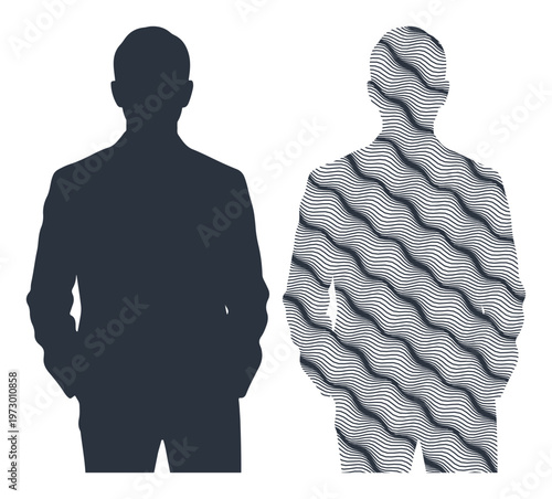Silhouette of a man with a patterned texture overlay on his suit