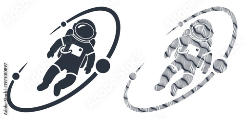 Astronaut floats in orbit around celestial bodies, representing exploration and discovery.