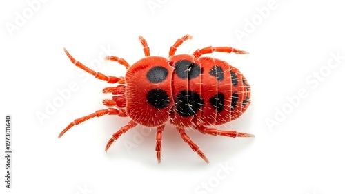 Red Clover Mite with Black Spots on White Background.