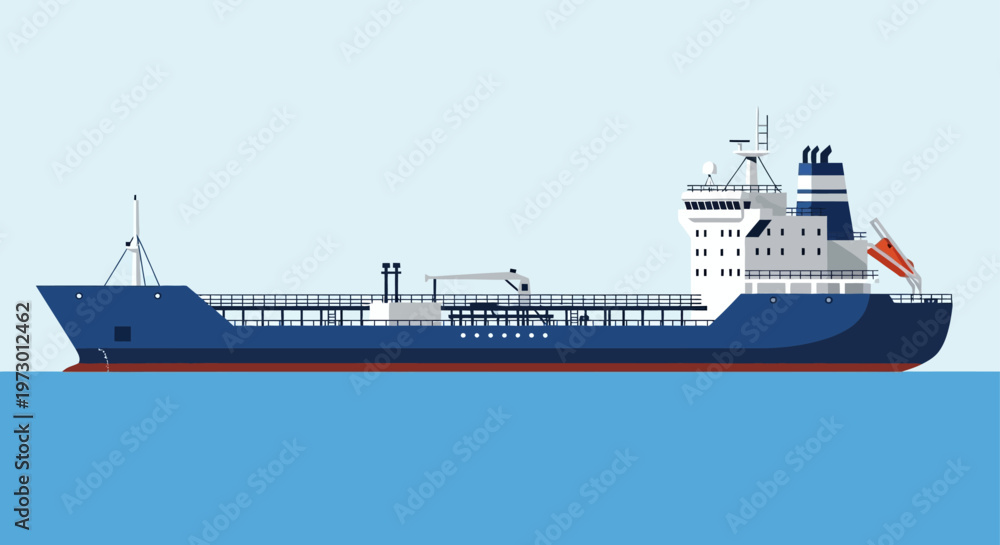 Fototapeta premium Illustration of a cargo ship or oil tanker on the sea.