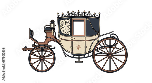 Elegant vintage royal carriage on white background