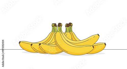 A bunch of ripe yellow bananas on a white background.