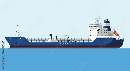 Illustration of a cargo ship or oil tanker on the sea.