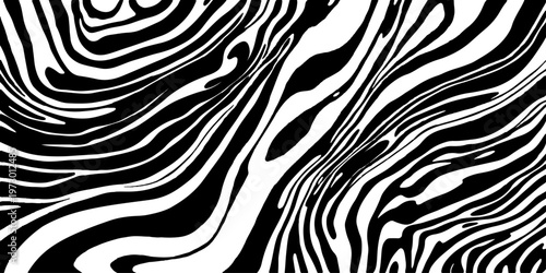 Seamless black and white striped zebra skin texture featuring a wild animal fur pattern design for nature safari wallpaper and textile print