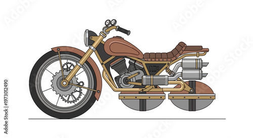 Vector illustration of a vintage custom steampunk motorcycle on white background