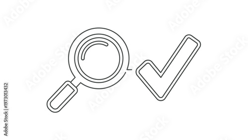 Simple graphic of a magnifying glass next to a checkmark