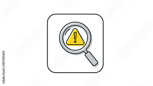 Magnifying glass over a yellow warning triangle within a rounded square icon