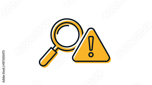 Magnifying glass icon beside a yellow warning triangle with an exclamation mark
