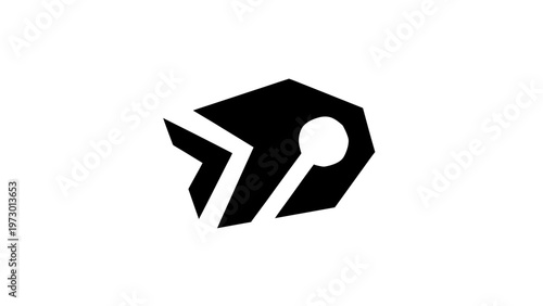 Black abstract geometric shape with a spoon-like element on a white background