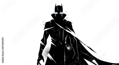 Dark Silhouette of a Mysterious Figure in a Trench Coat and Cape