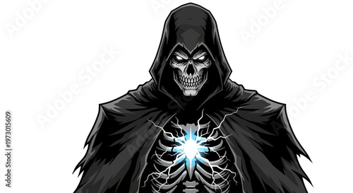 Grim Reaper Skeleton with Lightning Energy in Chest