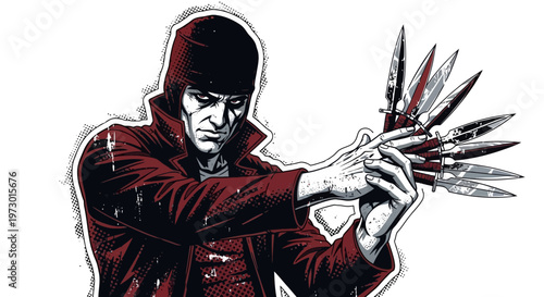Man with knives, comic book style