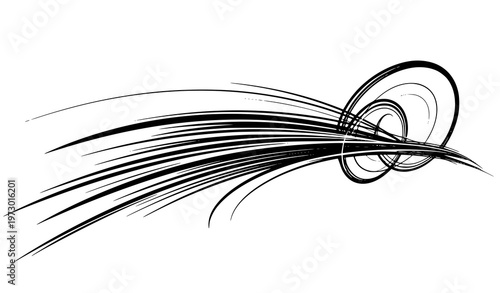 A minimalist black swirl design on a white background